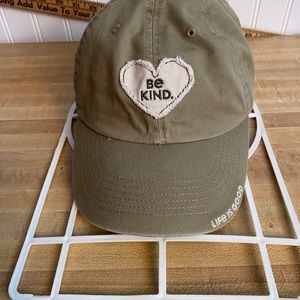 Preowned “LIFE IS GOOD” Hat/Cap. Beige Color. Has “ Be Kind” on the Front.